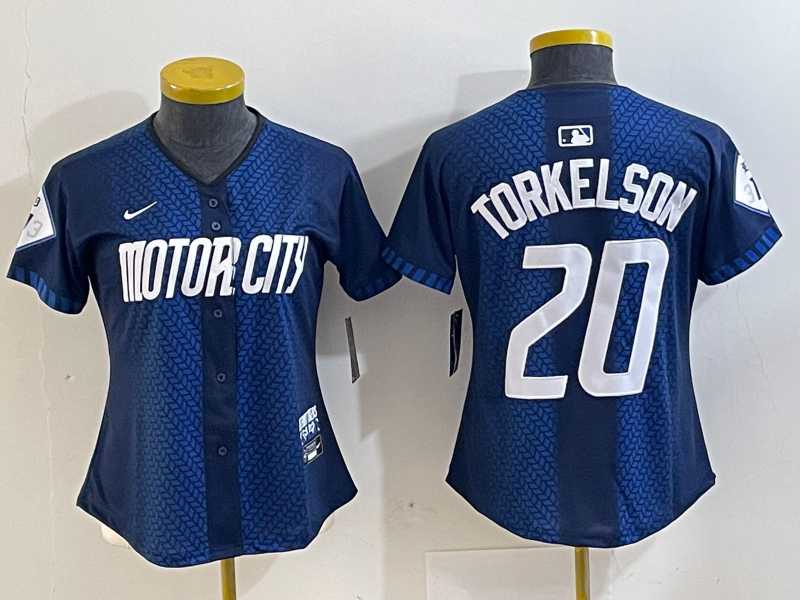 Womens Detroit Tigers #20 Spencer Torkelson 2024 Navy City Connect Cool Base Limited Stitched Jersey